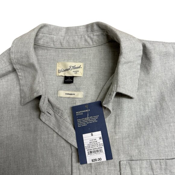 UNIVERSAL THREAD FLANNEL SHIRT OVERSIZED BUTTON UP SIZE S GRAY NEUTRAL FALL NWT - Picture 3 of 6